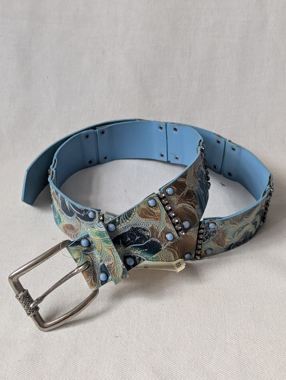 Nanni Blue + Multicolor Leather Belt With Bergdorf Goodman's Tag